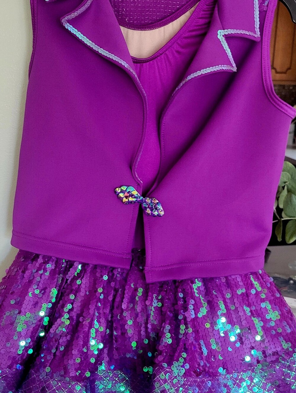 Kids Purple Sequin Costume with  Hair Bow